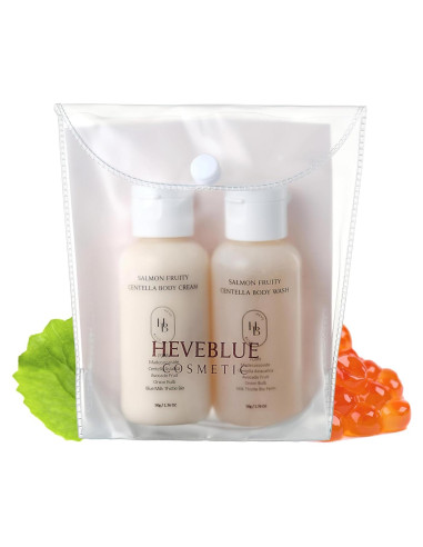 Kit de Viaje Cuidado Corporal HEVEBLUE - Crema y Gel Piel Sensible