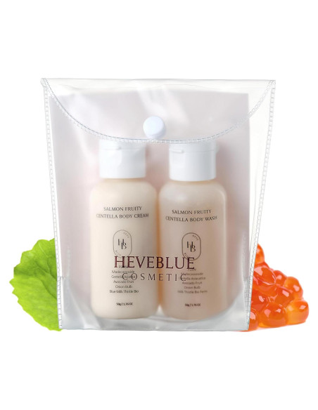 Kit de Viaje Cuidado Corporal HEVEBLUE - Crema y Gel Piel Sensible