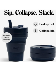 Taza de Viaje Plegable Stojo Azul Denim 470ml Reutilizable 2