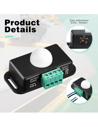Paquete de 6 Sensores PIR LED 12V-24V Macarrie con Temporizador