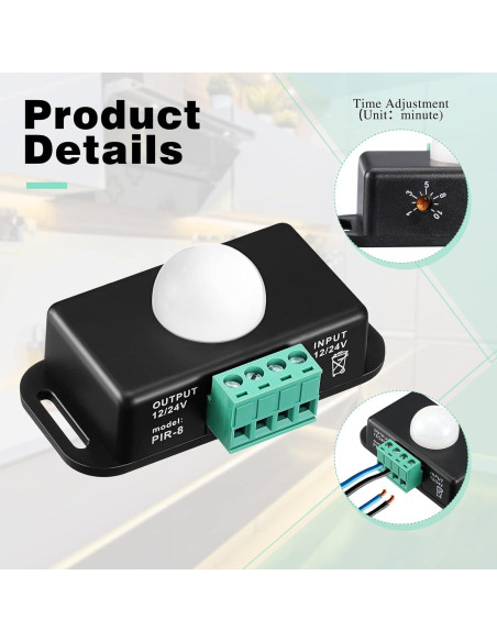 Paquete de 6 Sensores PIR LED 12V-24V Macarrie con Temporizador