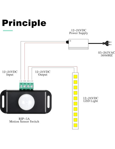 Paquete de 6 Sensores PIR LED 12V-24V Macarrie con Temporizador