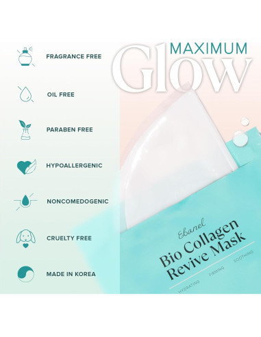 Máscara Facial de Colágeno Bio Ebanel - 4 Piezas Hidratantes