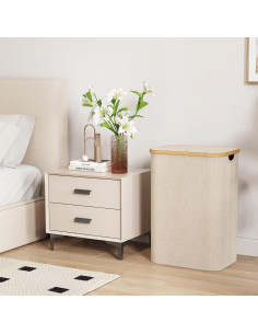 Cesta de Ropa Lifewit 80L con Tapa y Bolsa Extraíble Beige 2