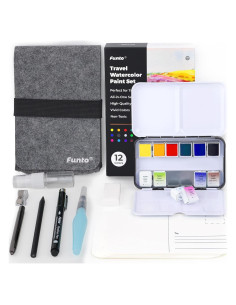 Set de Acuarelas de Viaje Funto 12 Colores con Pincel y Postales