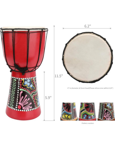 Tambor Djembe MUINS 15.24 cm Caoba Piel de Cabra Rojo