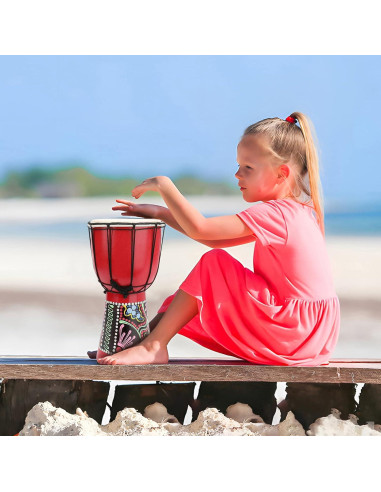 Tambor Djembe MUINS 15.24 cm Caoba Piel de Cabra Rojo