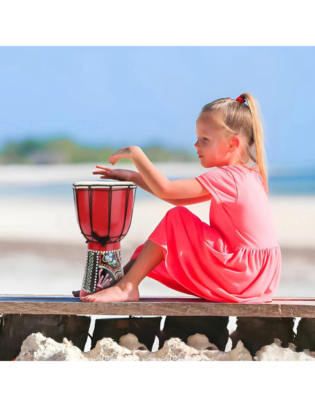Tambor Djembe MUINS 15.24 cm Caoba Piel de Cabra Rojo