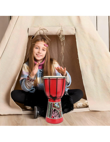 Tambor Djembe MUINS 15.24 cm Caoba Piel de Cabra Rojo