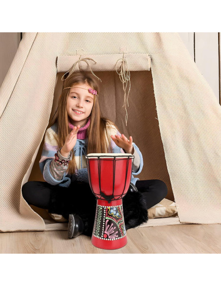 Tambor Djembe MUINS 15.24 cm Caoba Piel de Cabra Rojo