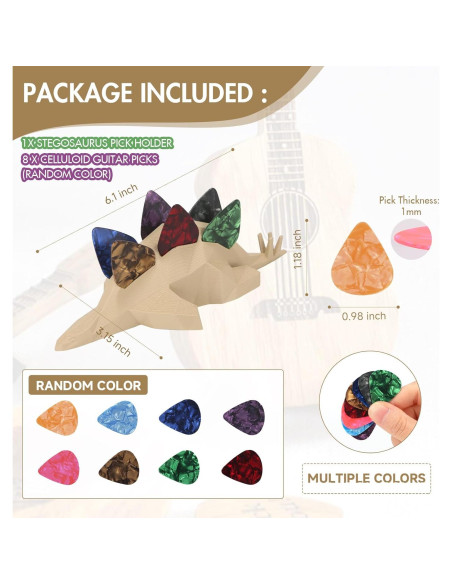 Soporte de Púas de Guitarra Estegosaurio Ourea con 8 Púas 1mm