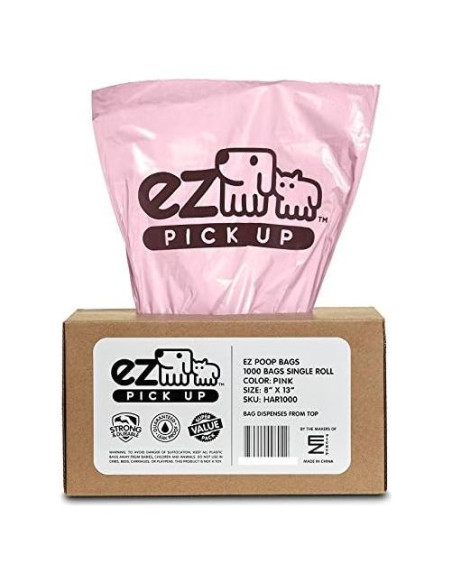 1000 Bolsas de Desechos de Mascotas EZ PICK UP Rosa 20.3x33cm