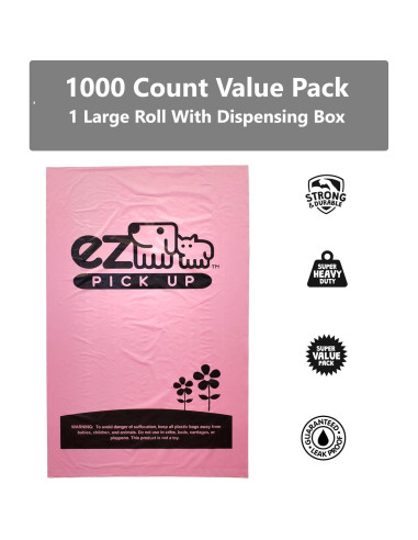 1000 Bolsas de Desechos de Mascotas EZ PICK UP Rosa 20.3x33cm