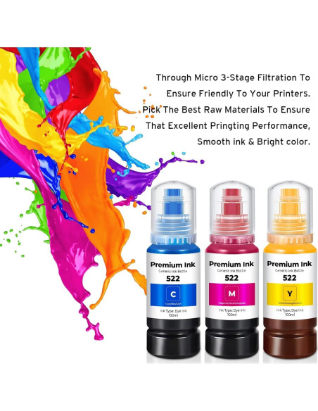 Kit de Recarga de Tinta Printers Jack 522 para Epson ET-2800/ET-4700