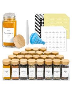 NETANY 24 Tarros de Especias de Vidrio 118ml con Tapas de Bambú