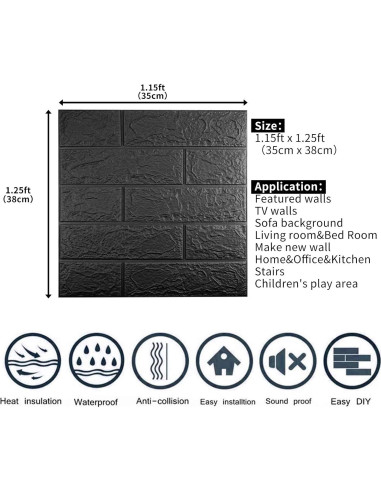 Paneles de Pared 3D Sodeno Negros 10 PCS 1.35 m Espuma PE