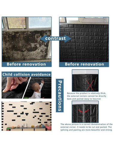 Paneles de Pared 3D Sodeno Negros 10 PCS 1.35 m Espuma PE