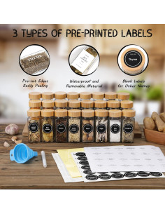 NETANY 24 Tarros de Especias de Vidrio 118ml con Tapas de Bambú 2