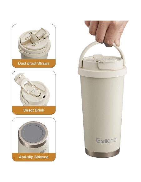 Taza de viaje Exllena 0.48L acero inoxidable a prueba de fugas