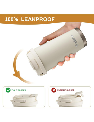 Taza de viaje Exllena 0.48L acero inoxidable a prueba de fugas