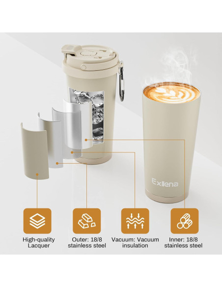 Taza de viaje Exllena 0.48L acero inoxidable a prueba de fugas