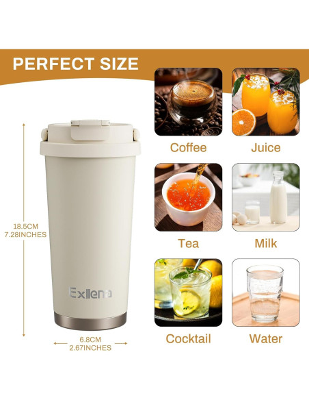 Taza de viaje Exllena 0.48L acero inoxidable a prueba de fugas