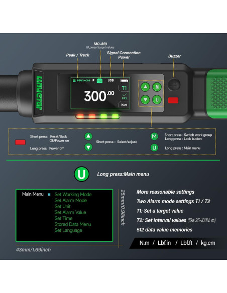 Llave de Torque Digital LLAVETOR dt22 3-60 N.m con Buzzer y LED