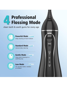 Irrigador Dental Portátil Leominor 300ML IPX7 Recargable Negro 2