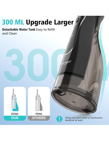 Irrigador Dental Portátil Leominor 300ML IPX7 Recargable Negro