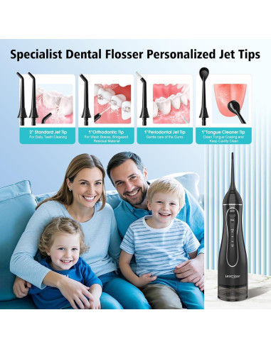 Irrigador Dental Portátil Leominor 300ML IPX7 Recargable Negro