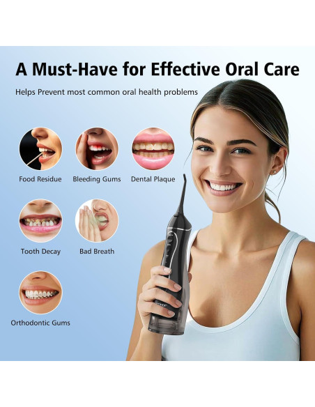 Irrigador Dental Portátil Leominor 300ML IPX7 Recargable Negro