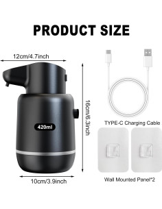 Dispensador Automático de Jabón Espumoso Tepsammion 420ml Negro 2