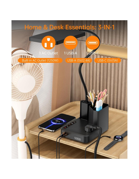 Lámpara de Escritorio COZOO LED con Cargador USB y Organizador Lámpara de Escritorio COZOO LED con Cargador USB y Organizador