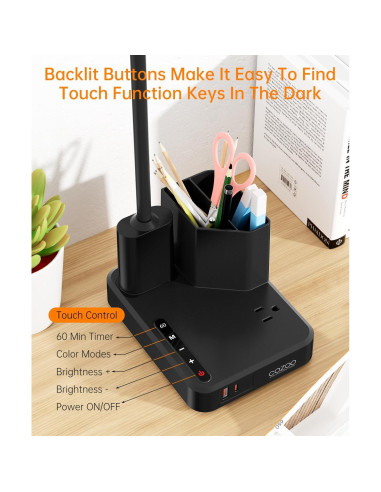 Lámpara de Escritorio COZOO LED con Cargador USB y Organizador