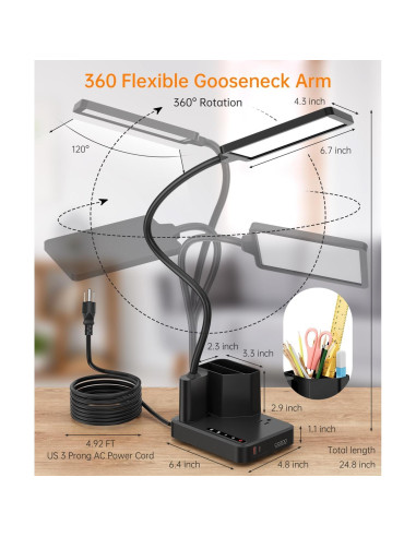 Lámpara de Escritorio COZOO LED con Cargador USB y Organizador