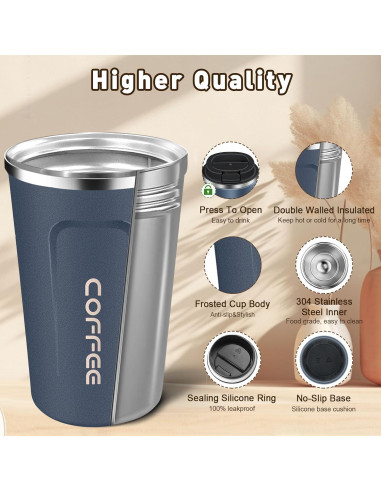 Taza de Viaje Aislada TWGRNF 12oz Acero Inoxidable Azul