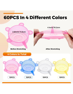 60 Tapas de Silicona Estirables Nuogo 6.5-8.4 cm Reutilizables 2
