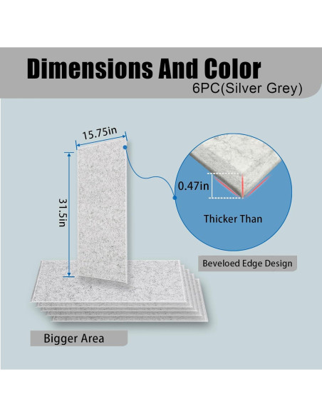 Paquete de 6 Paneles Acústicos ENSEPST 40x80 cm Gris Plateado