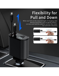 Cargador de coche retráctil 4 en 1 Shiyue 60W USB para iPhone 2