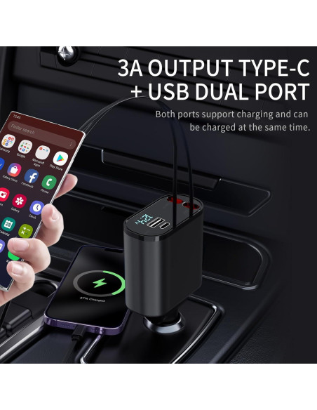 Cargador de coche retráctil 4 en 1 Shiyue 60W USB para iPhone Cargador de coche retráctil 4 en 1 Shiyue 60W USB para iPhone