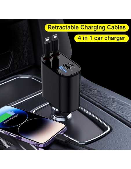 Cargador de coche retráctil 4 en 1 Shiyue 60W USB para iPhone Cargador de coche retráctil 4 en 1 Shiyue 60W USB para iPhone