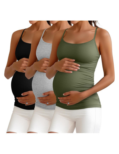 Ficerd 3 Camisetas de Maternidad Algodón Ajustables para Mujeres