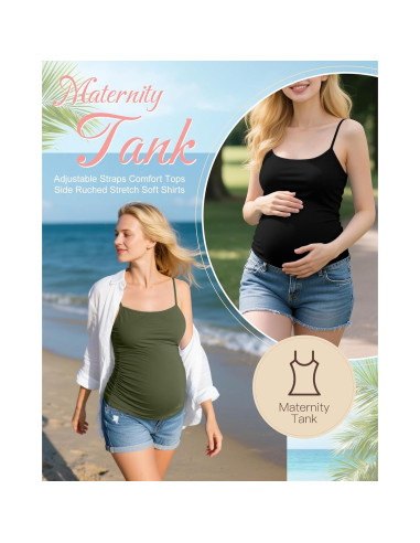 Ficerd 3 Camisetas de Maternidad Algodón Ajustables para Mujeres