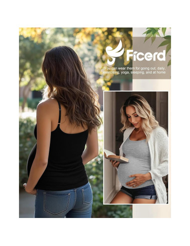 Ficerd 3 Camisetas de Maternidad Algodón Ajustables para Mujeres