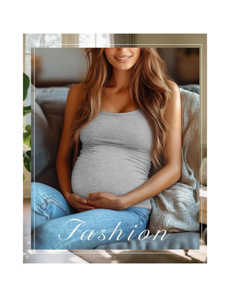 Ficerd 3 Camisetas de Maternidad Algodón Ajustables para Mujeres