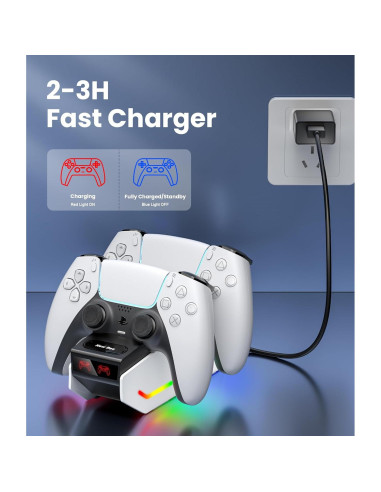 Cargador Estación New bee para Controladores PS5 con RGB