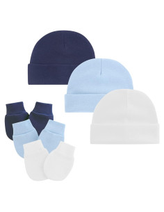 Conjunto de gorro y manoplas de algodón para bebés 0-6 meses