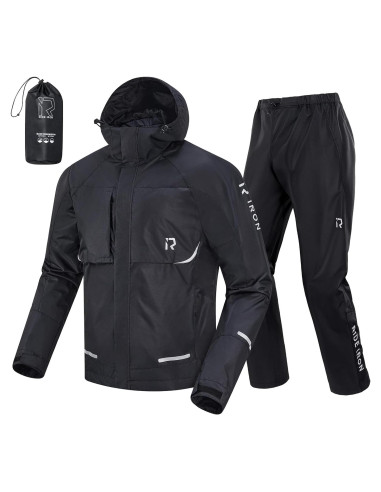 Traje de Lluvia Impermeable RIDEIRON para Motocicleta Grande Negro