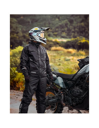Traje de Lluvia Impermeable RIDEIRON para Motocicleta Grande Negro