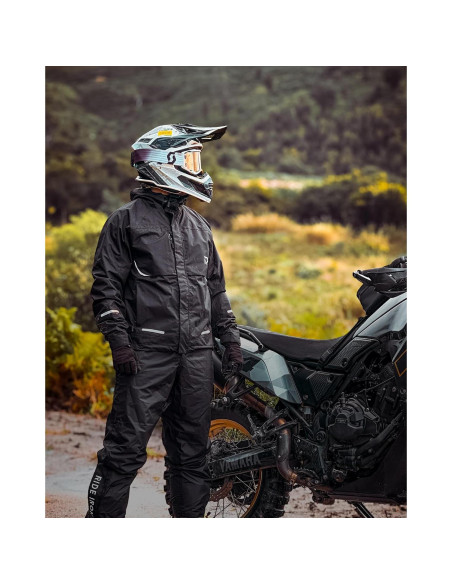 Traje de Lluvia Impermeable RIDEIRON para Motocicleta Grande Negro